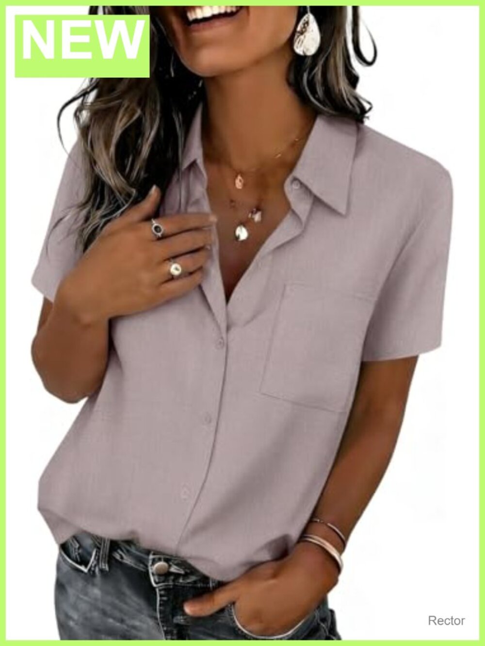 Women's Short Sleeve Button Down Blouse Business Casual